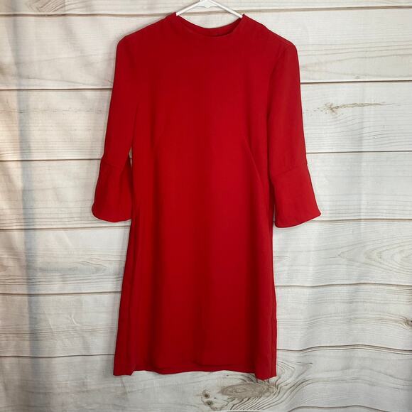 H&M Red 3/4 Flare Sleeve Button Back Sheath Dress Size 4 - Picture 1 of 7